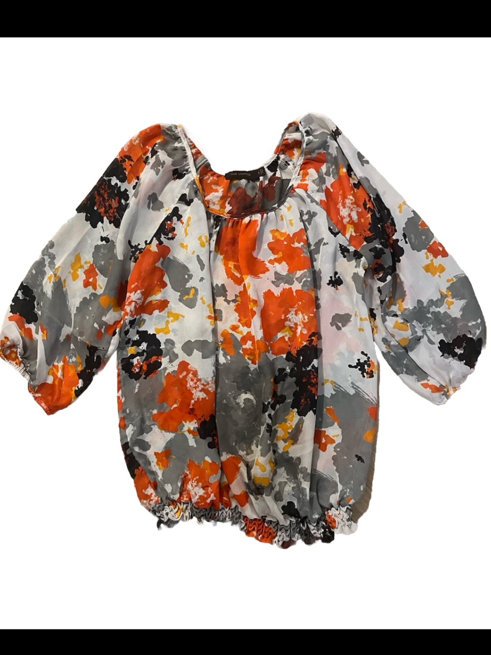 The Limited Orange, Gray & White Sheer Floral Blouse